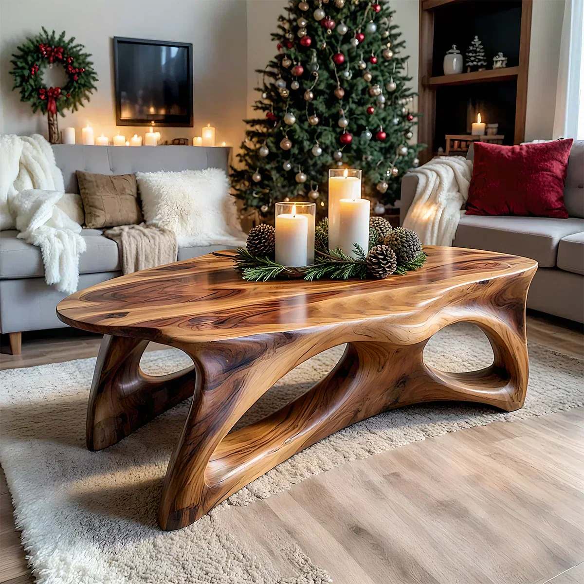 Sculptural Solid Wood Coffee Table – Handcrafted Natural Finish - Elitegemse