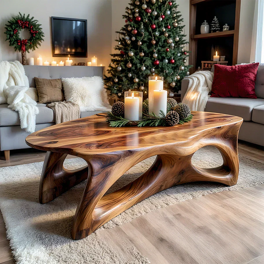 Sculptural Solid Wood Coffee Table – Handcrafted Natural Finish - Elitegemse