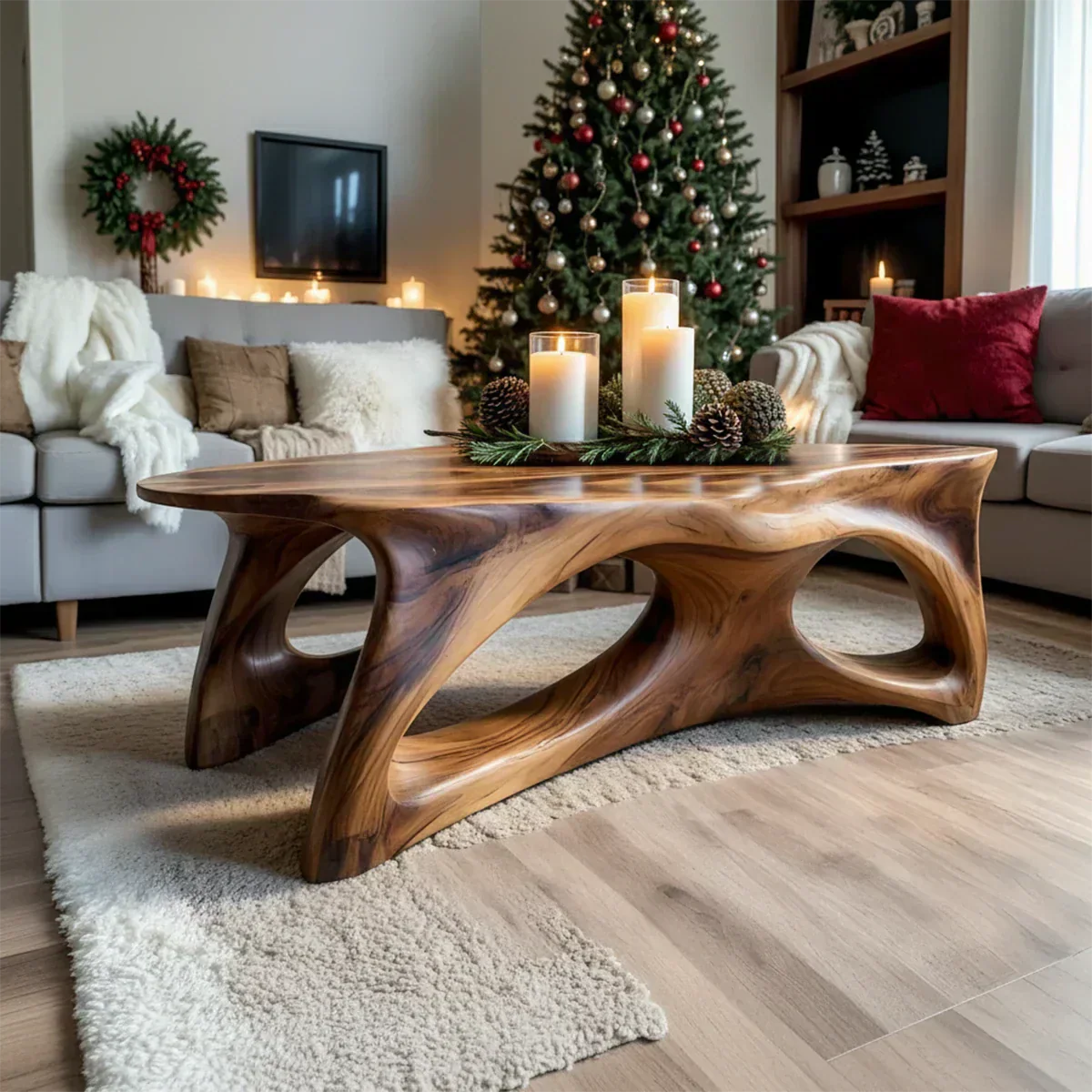 Sculptural Solid Wood Coffee Table – Handcrafted Natural Finish - Elitegemse - View 2