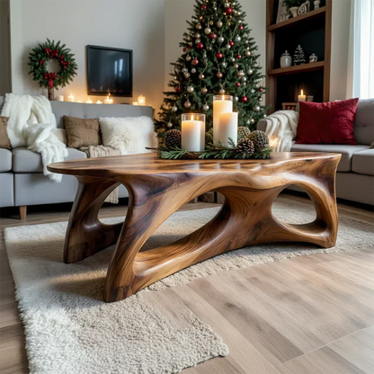 Sculptural Solid Wood Coffee Table – Handcrafted Natural Finish - Elitegemse - View 2