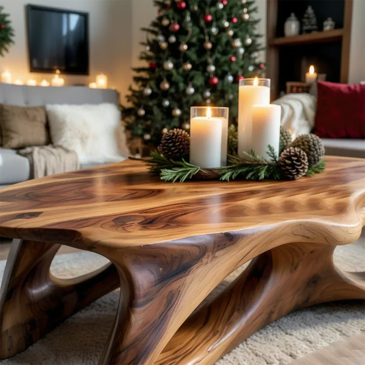 Sculptural Solid Wood Coffee Table – Handcrafted Natural Finish - Elitegemse - View 3