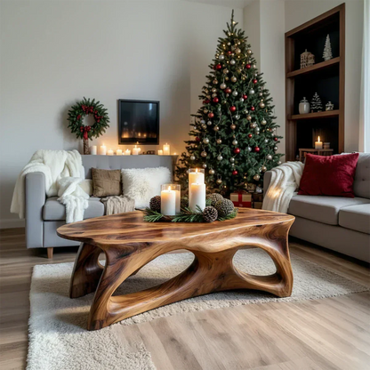 Sculptural Solid Wood Coffee Table – Handcrafted Natural Finish - Elitegemse - View 4