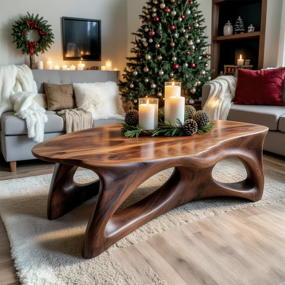Sculptural Solid Wood Coffee Table – Handcrafted Natural Finish - Elitegemse - View 6