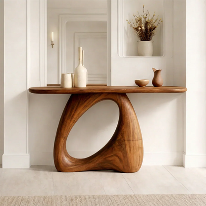 Sculptural Solid Wood Console Table with Organic Modern Entryway Design - Elitegemse - View 2