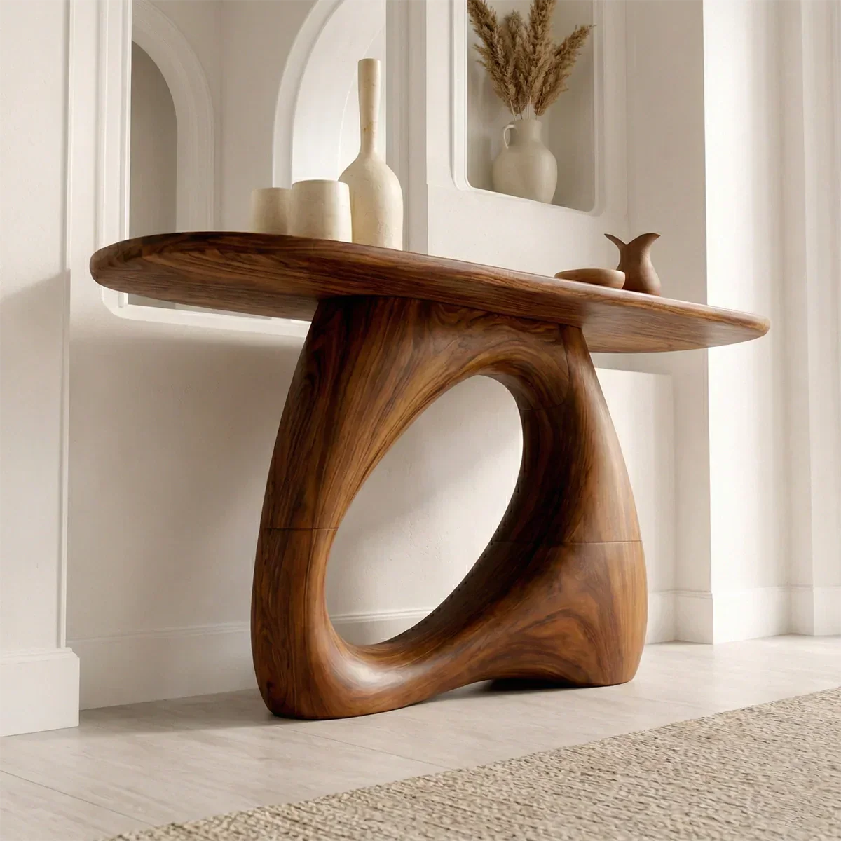 Sculptural Solid Wood Console Table with Organic Modern Entryway Design - Elitegemse - View 3