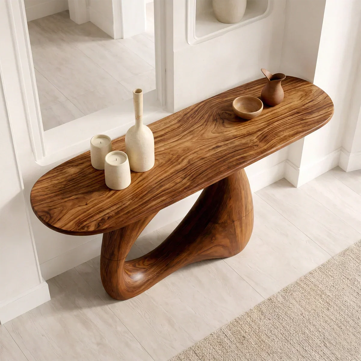 Sculptural Solid Wood Console Table with Organic Modern Entryway Design - Elitegemse - View 4