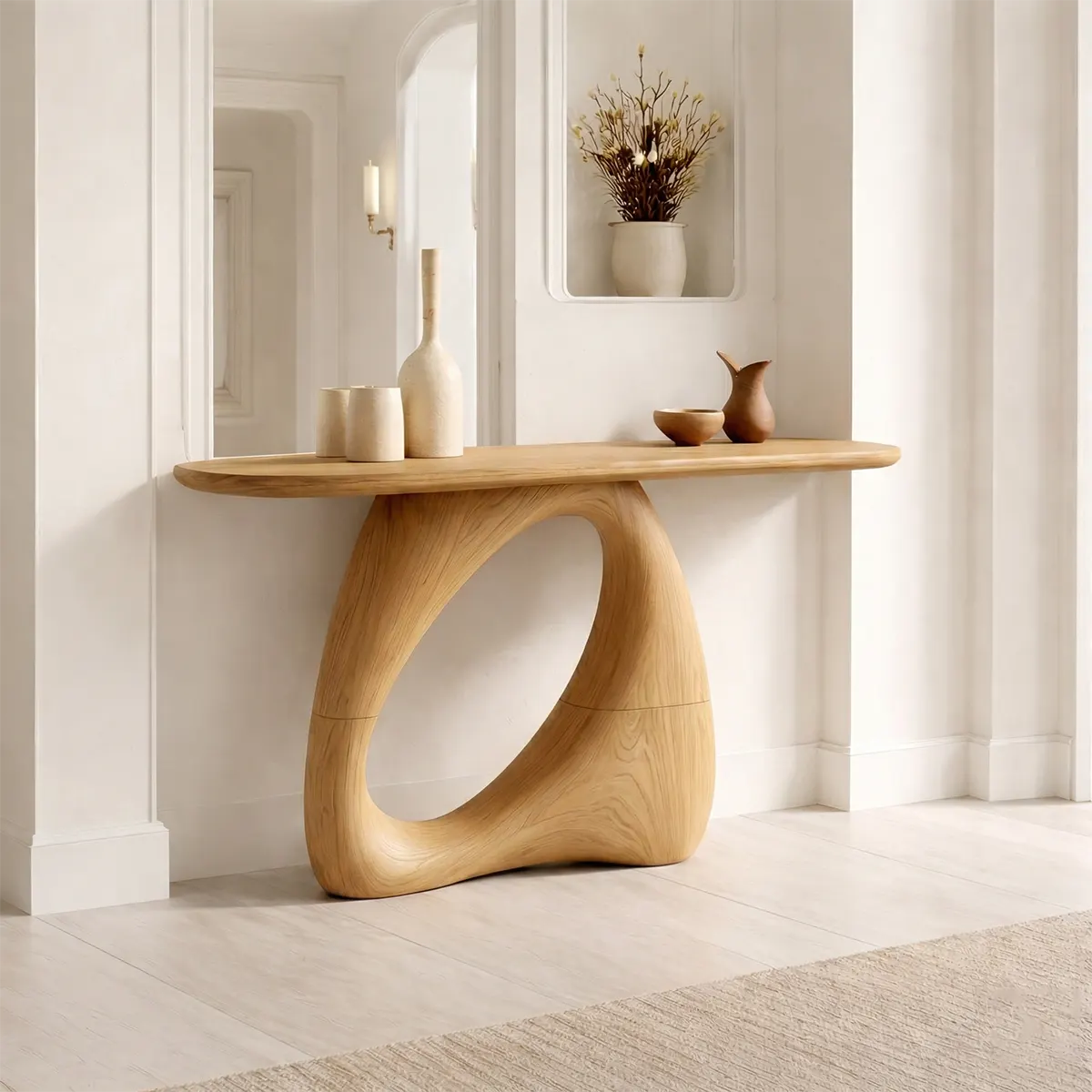 Sculptural Solid Wood Console Table with Organic Modern Entryway Design - Elitegemse - View 5
