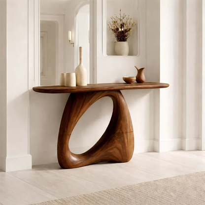 Sculptural Solid Wood Console Table with Organic Modern Entryway Design - Elitegemse - View 7