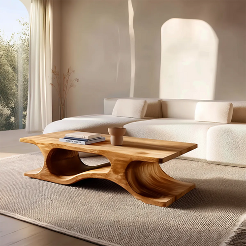 Sculptural Wave Base Coffee Table in Organic Natural Solid Wood - Elitegemse