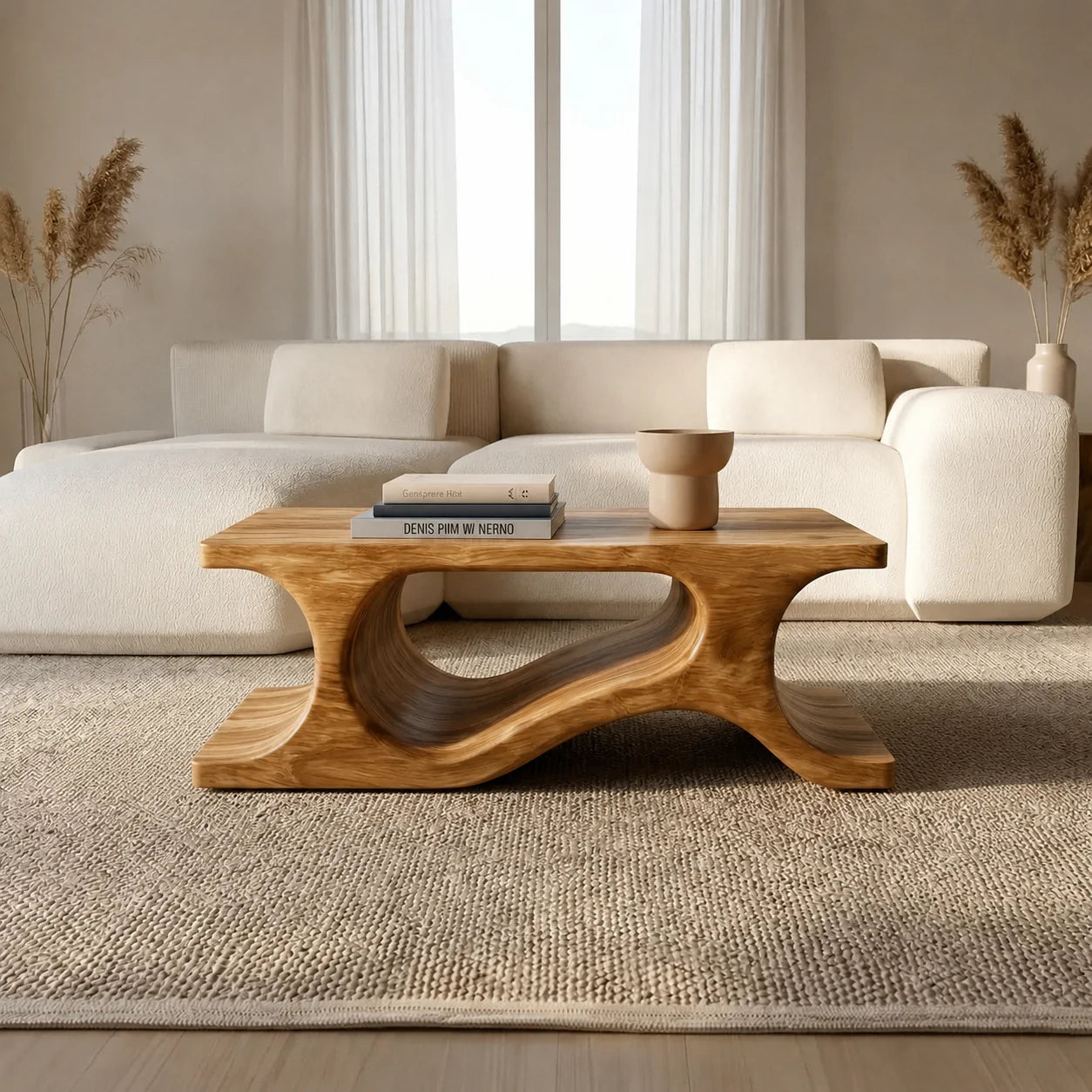 Sculptural Wave Base Coffee Table in Organic Natural Solid Wood - Elitegemse - View 10
