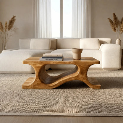 Sculptural Wave Base Coffee Table in Organic Natural Solid Wood - Elitegemse - View 10