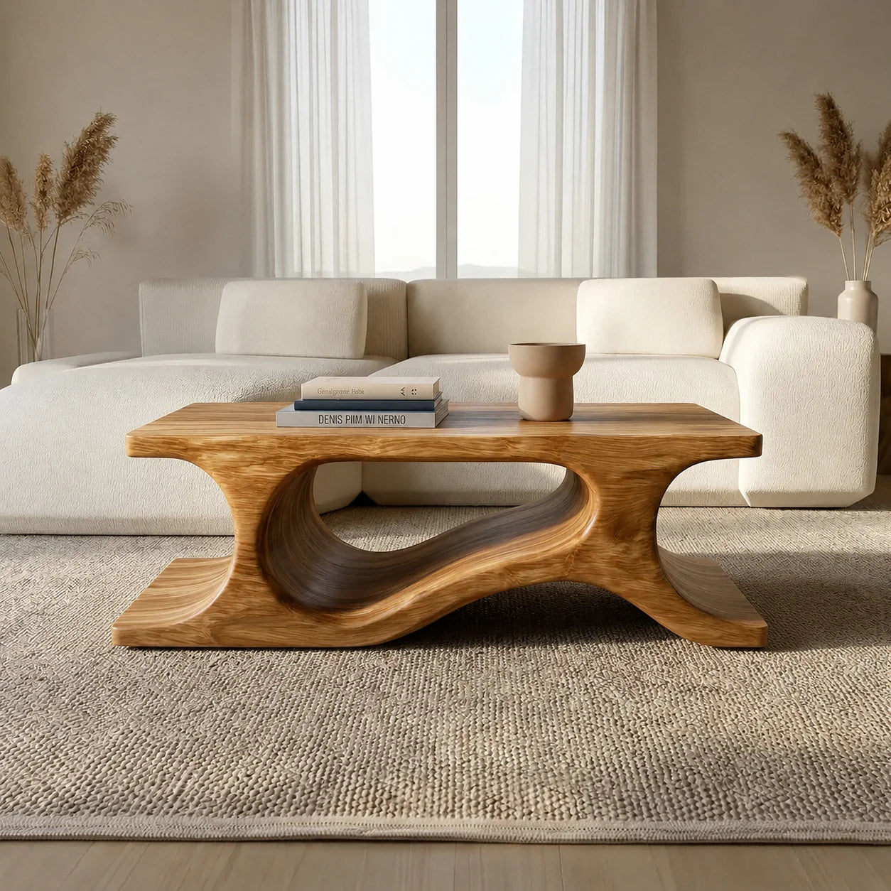 Sculptural Wave Base Coffee Table in Organic Natural Solid Wood - Elitegemse - View 11