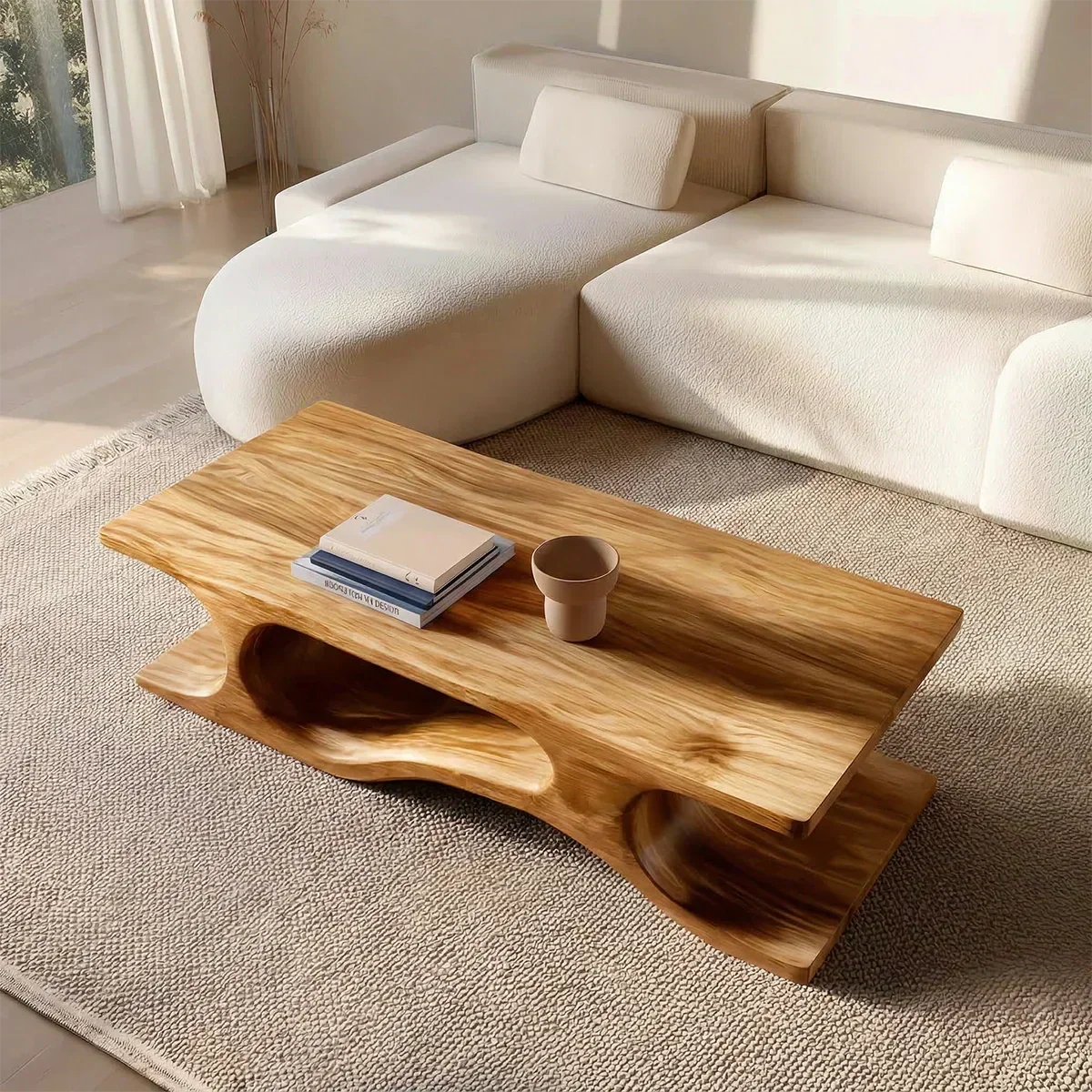 Sculptural Wave Base Coffee Table in Organic Natural Solid Wood - Elitegemse - View 2