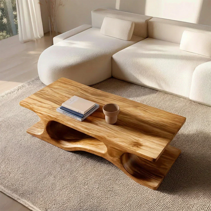 Sculptural Wave Base Coffee Table in Organic Natural Solid Wood - Elitegemse - View 2