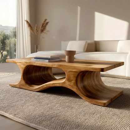 Sculptural Wave Base Coffee Table in Organic Natural Solid Wood - Elitegemse - View 3