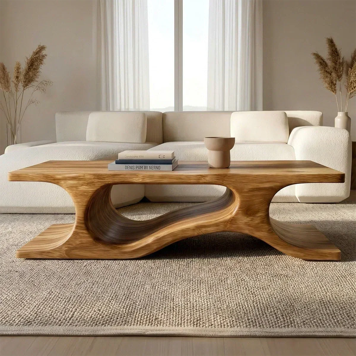 Sculptural Wave Base Coffee Table in Organic Natural Solid Wood - Elitegemse - View 4