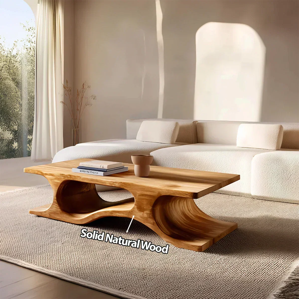 Sculptural Wave Base Coffee Table in Organic Natural Solid Wood - Elitegemse - View 5