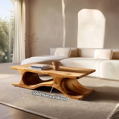 Sculptural Wave Base Coffee Table in Organic Natural Solid Wood - Elitegemse - View 5