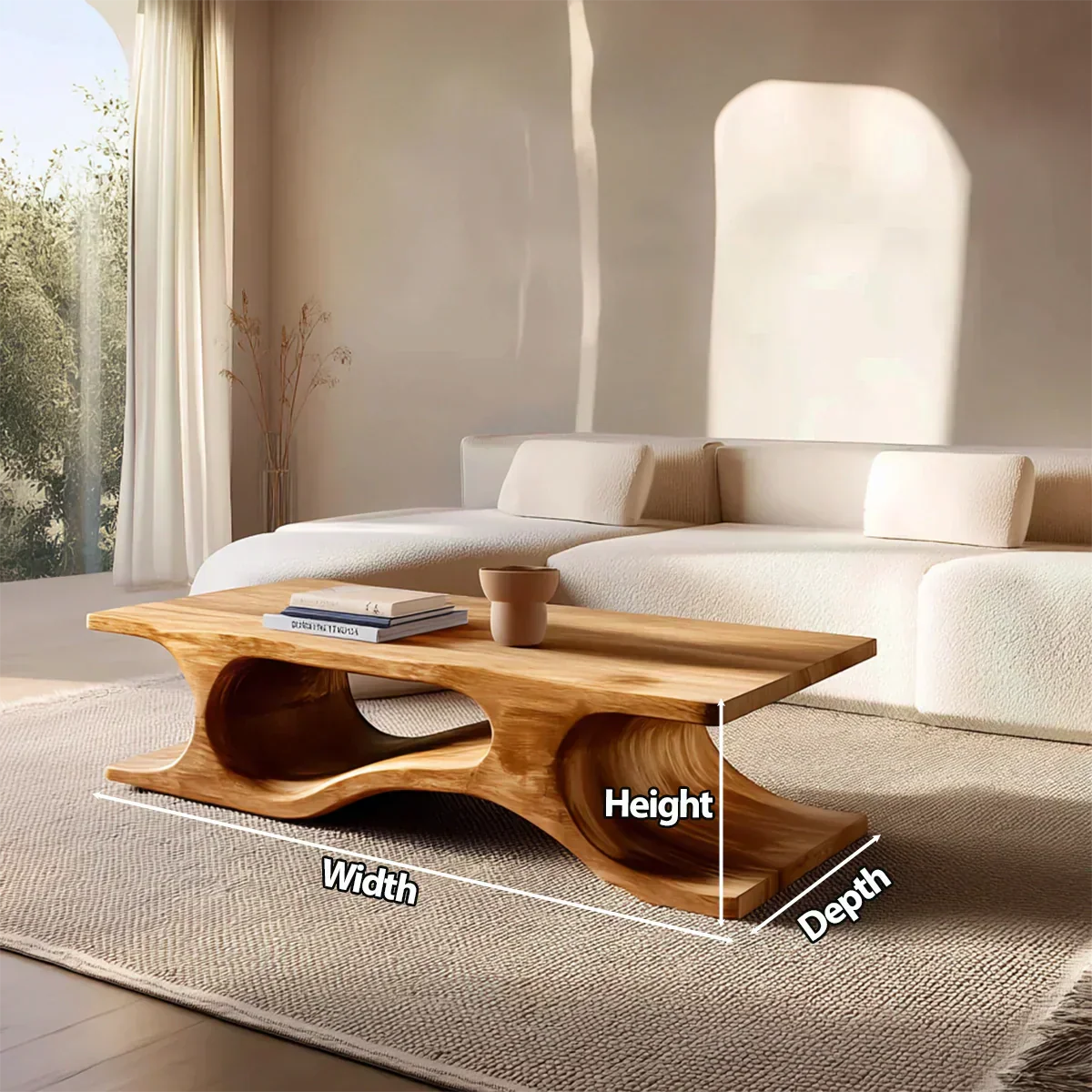 Sculptural Wave Base Coffee Table in Organic Natural Solid Wood - Elitegemse - View 6