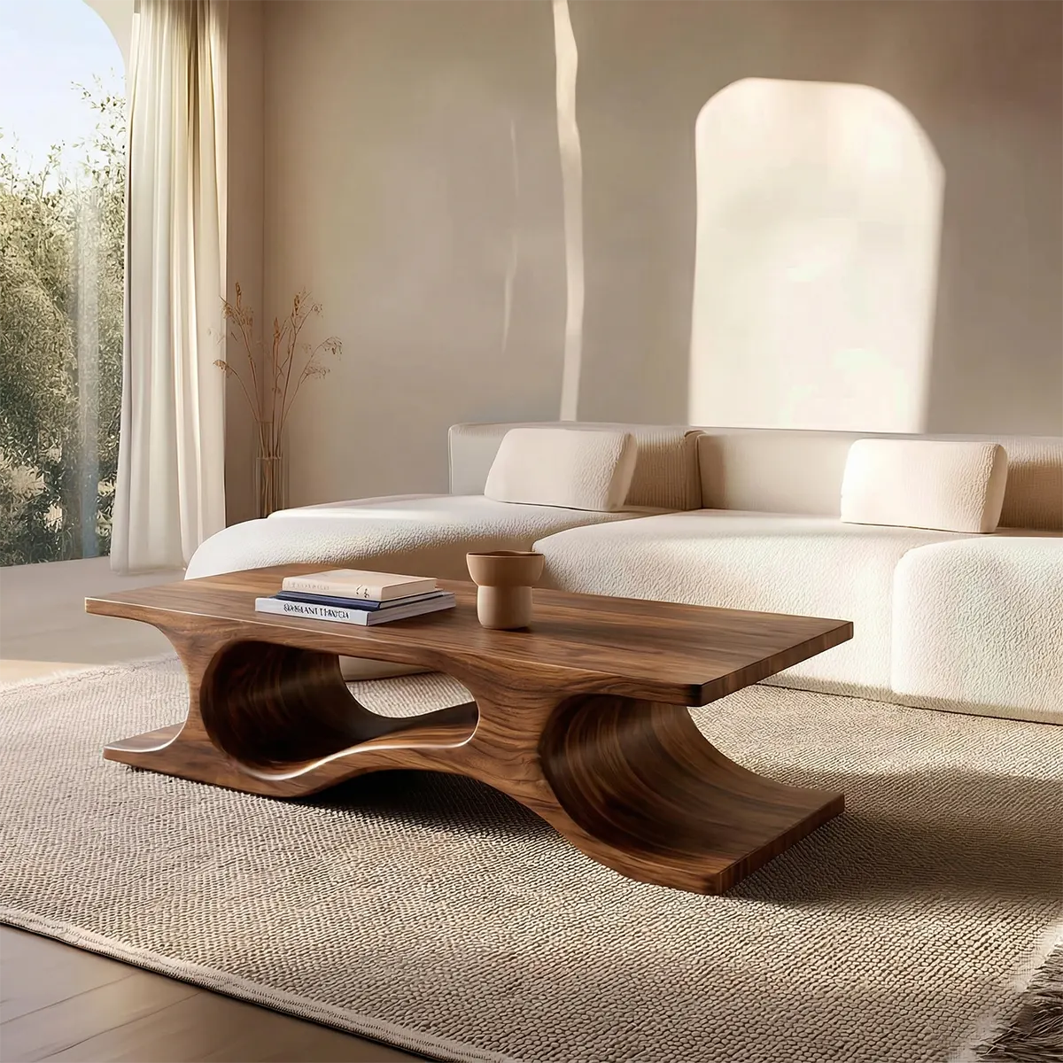 Sculptural Wave Base Coffee Table in Organic Natural Solid Wood - Elitegemse - View 7