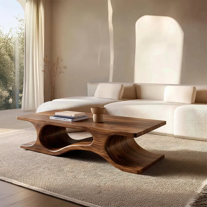 Sculptural Wave Base Coffee Table in Organic Natural Solid Wood - Elitegemse - View 7