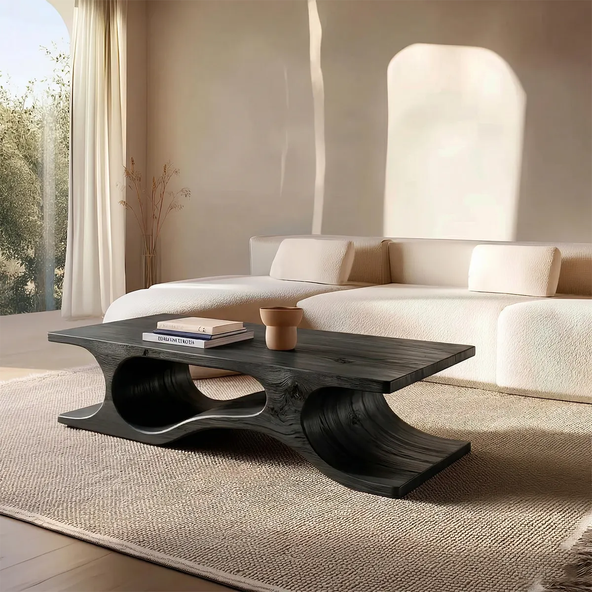 Sculptural Wave Base Coffee Table in Organic Natural Solid Wood - Elitegemse - View 8