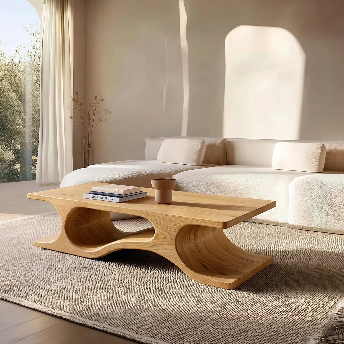 Sculptural Wave Base Coffee Table in Organic Natural Solid Wood - Elitegemse - View 9