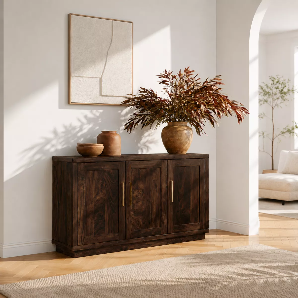 Sideboard with Three Cabinet Doors in Natural Solid Wood for Dining - Elitegemse - 10