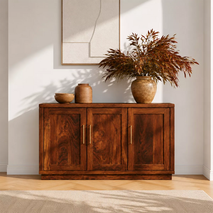 Sideboard with Three Cabinet Doors in Natural Solid Wood for Dining - Elitegemse - 3