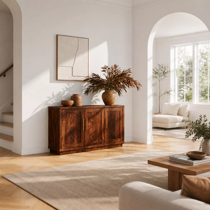 Sideboard with Three Cabinet Doors in Natural Solid Wood for Dining - Elitegemse - 4