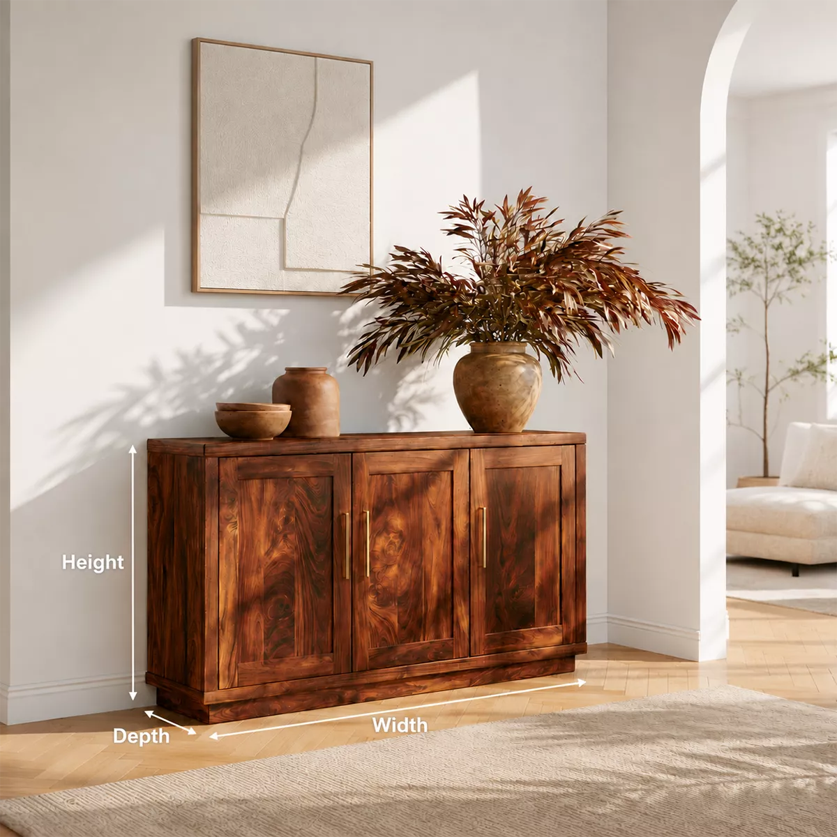 Sideboard with Three Cabinet Doors in Natural Solid Wood for Dining - Elitegemse - 5