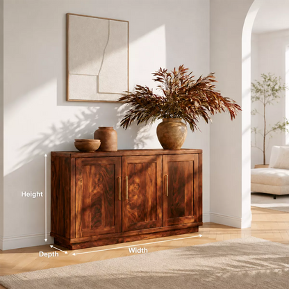 Sideboard with Three Cabinet Doors in Natural Solid Wood for Dining - Elitegemse - 5