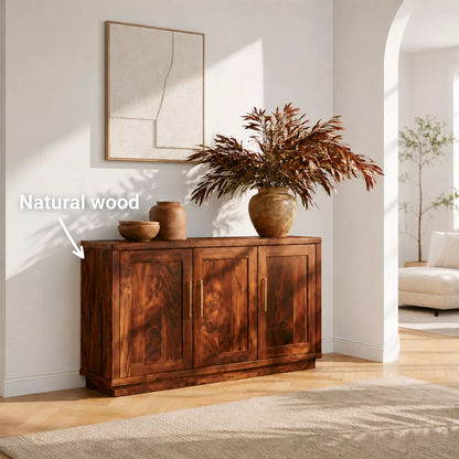 Sideboard with Three Cabinet Doors in Natural Solid Wood for Dining - Elitegemse - 6