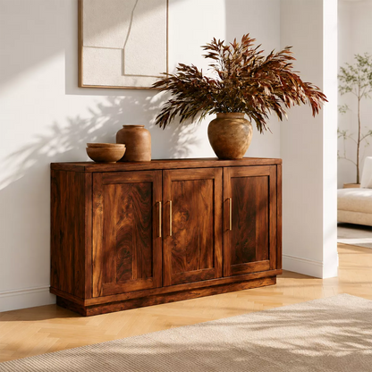 Sideboard with Three Cabinet Doors in Natural Solid Wood for Dining - Elitegemse - 7