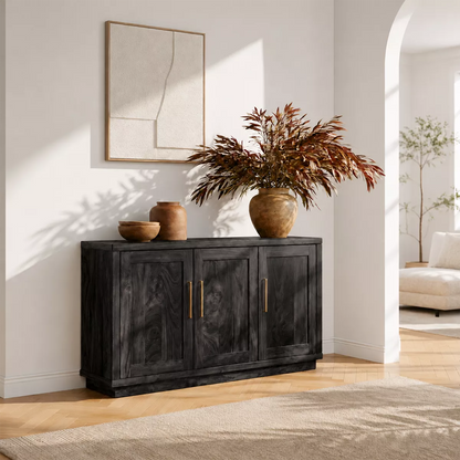 Sideboard with Three Cabinet Doors in Natural Solid Wood for Dining - Elitegemse - 8