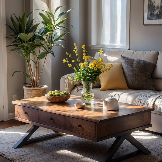 Solid Wood Coffee Table with Drawers – Minimalist Storage Coffee Table - Elitegemse