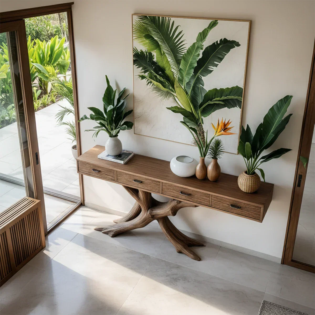 Solid Wood Console Table with Branch-Inspired Sculptural Base & Drawers - Elitegemse - View 3