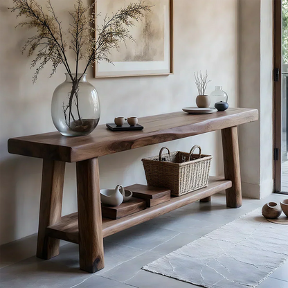 Solid Wood Console Table with Lower Shelf – Modern Natural Craft - Elitegemse