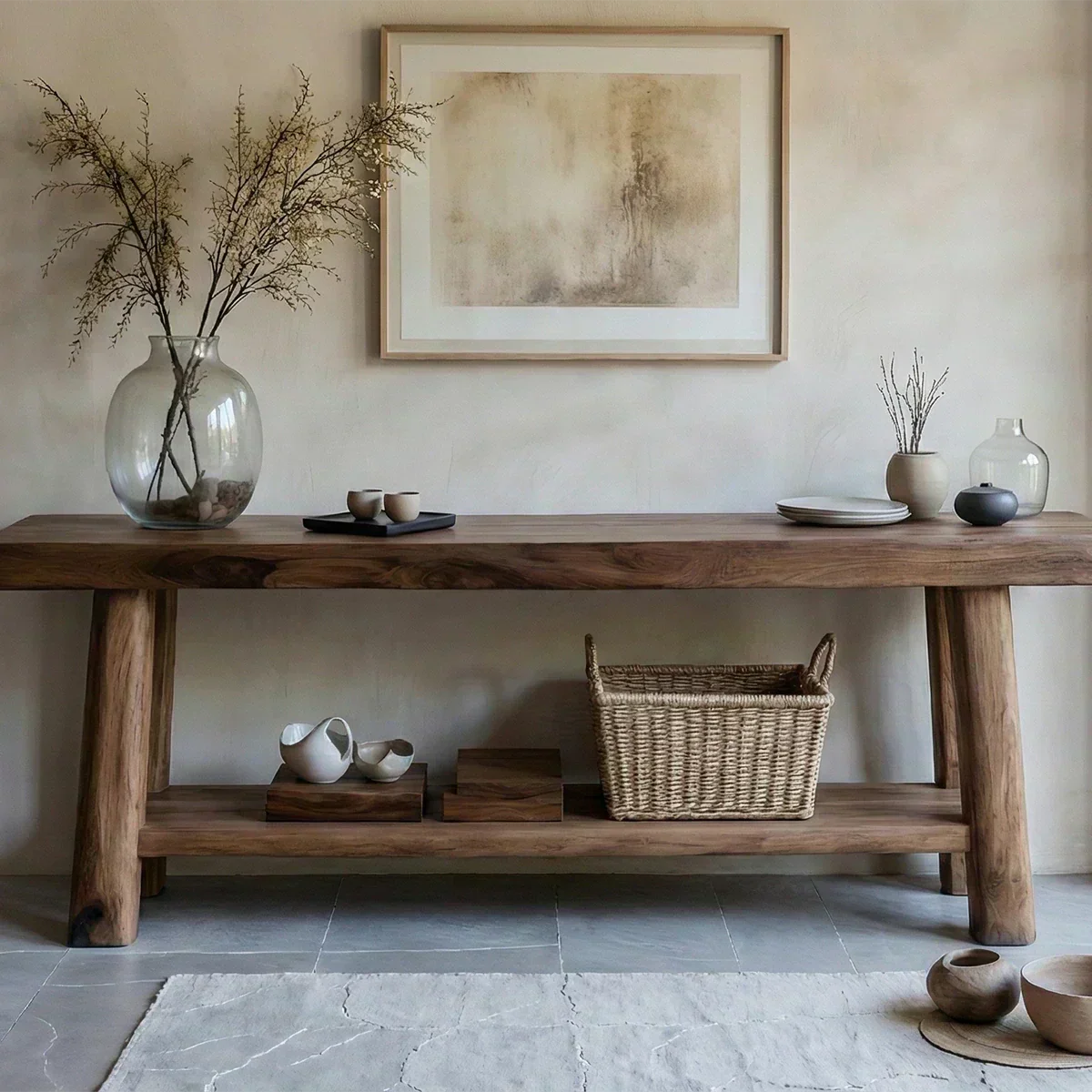 Solid Wood Console Table with Lower Shelf – Modern Natural Craft - Elitegemse - View 2