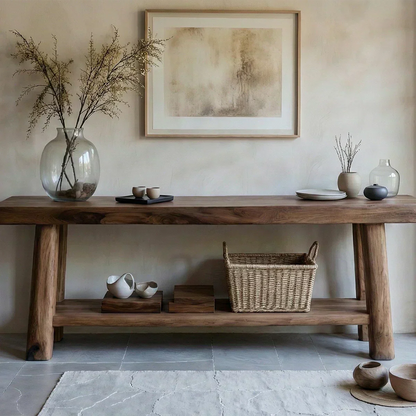 Solid Wood Console Table with Lower Shelf – Modern Natural Craft - Elitegemse - View 2