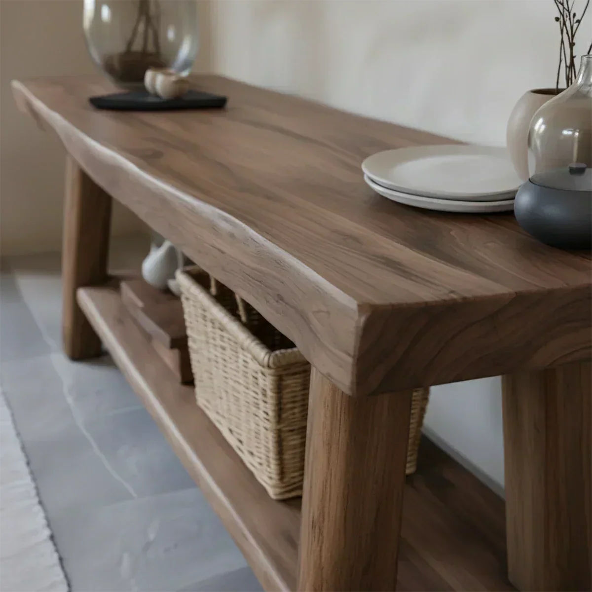 Solid Wood Console Table with Lower Shelf – Modern Natural Craft - Elitegemse - View 4