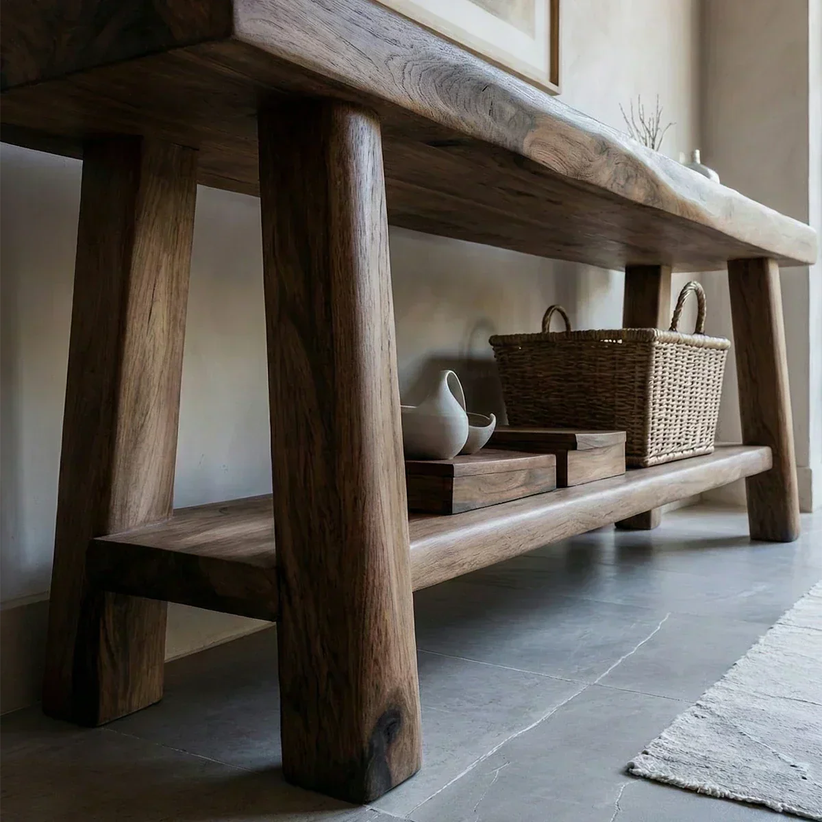 Solid Wood Console Table with Lower Shelf – Modern Natural Craft - Elitegemse - View 5