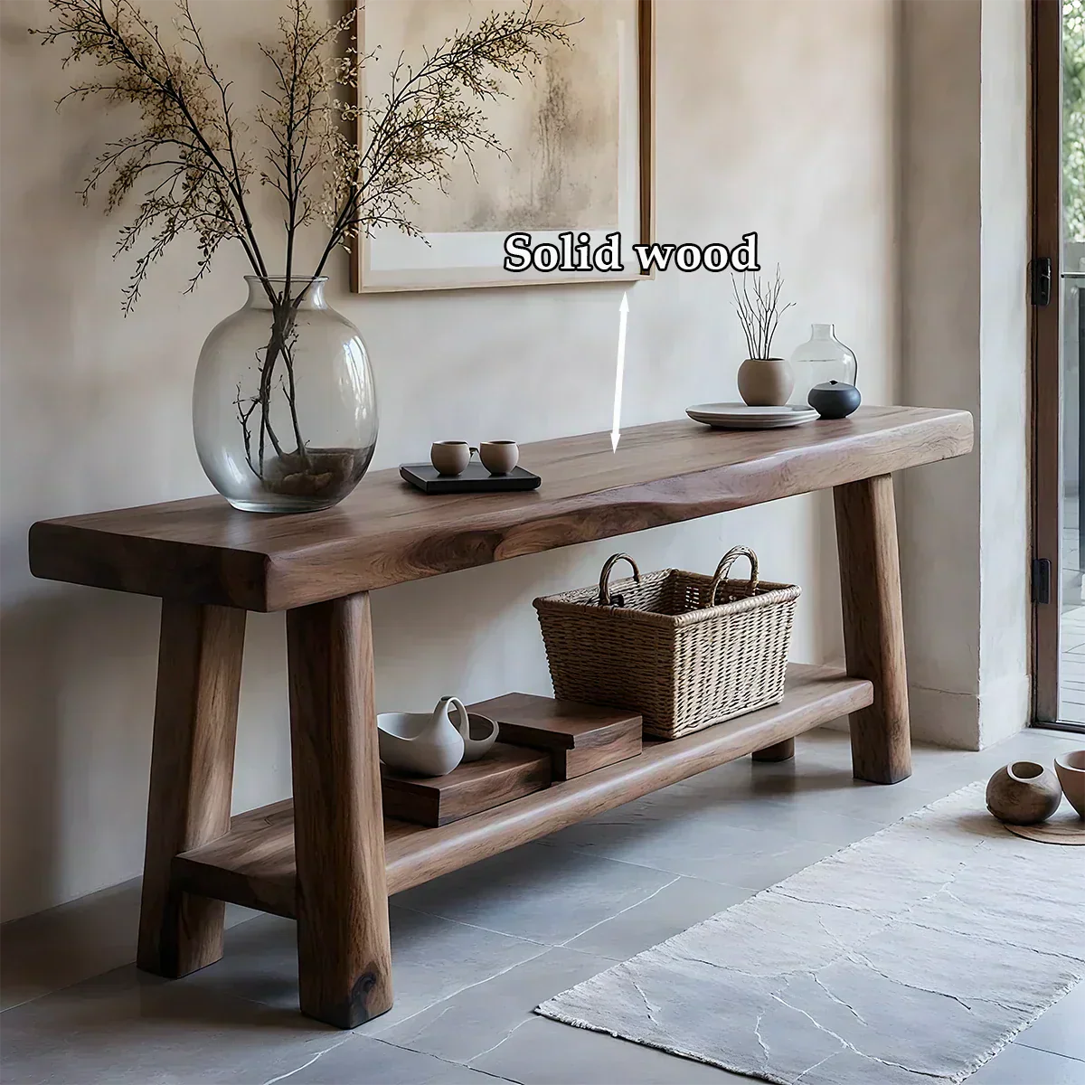 Solid Wood Console Table with Lower Shelf – Modern Natural Craft - Elitegemse - View 6