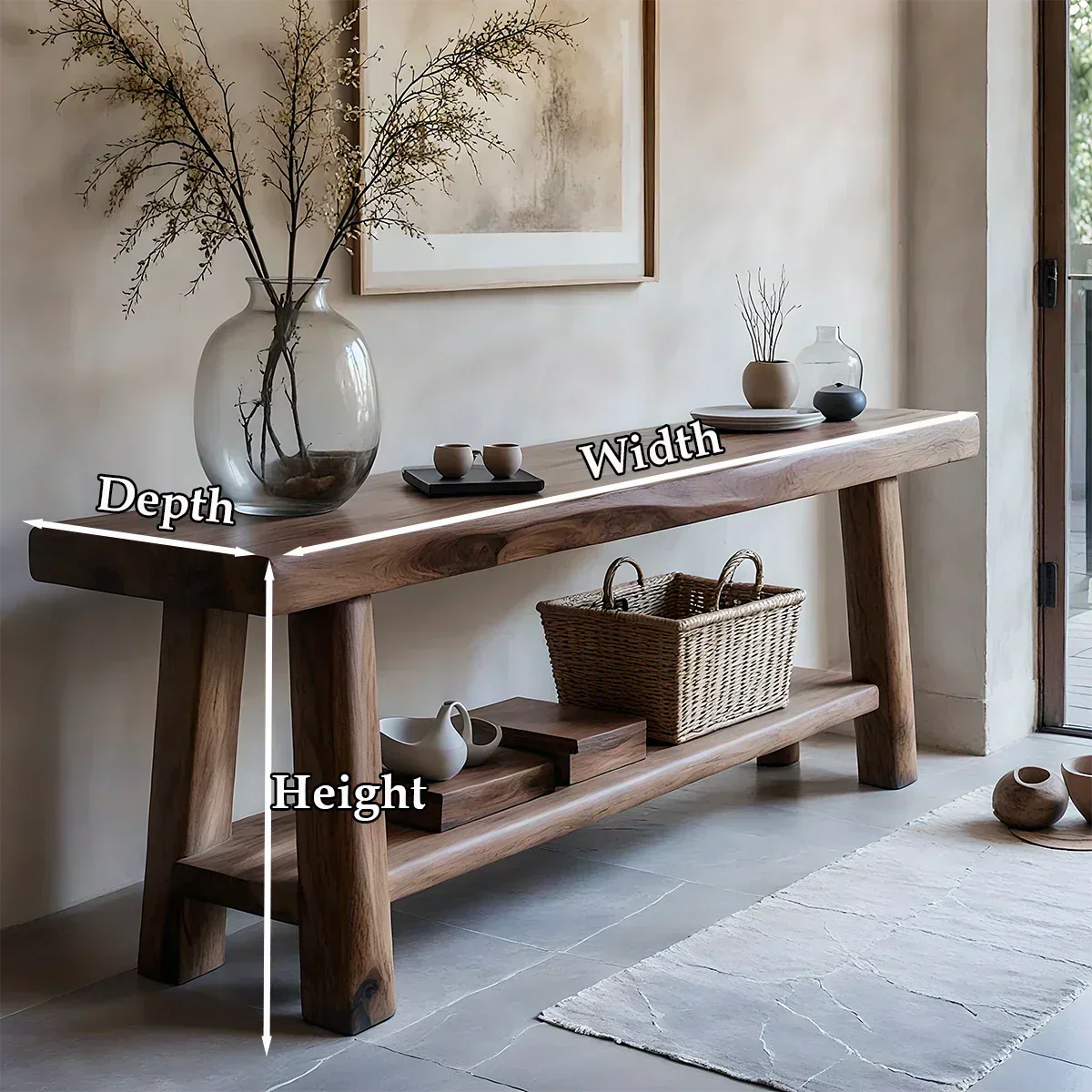 Solid Wood Console Table with Lower Shelf – Modern Natural Craft - Elitegemse - View 7