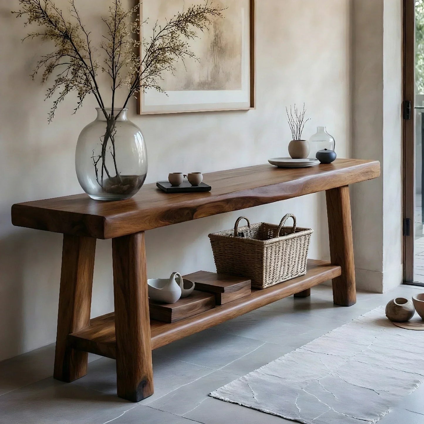 Solid Wood Console Table with Lower Shelf – Modern Natural Craft - Elitegemse - View 8