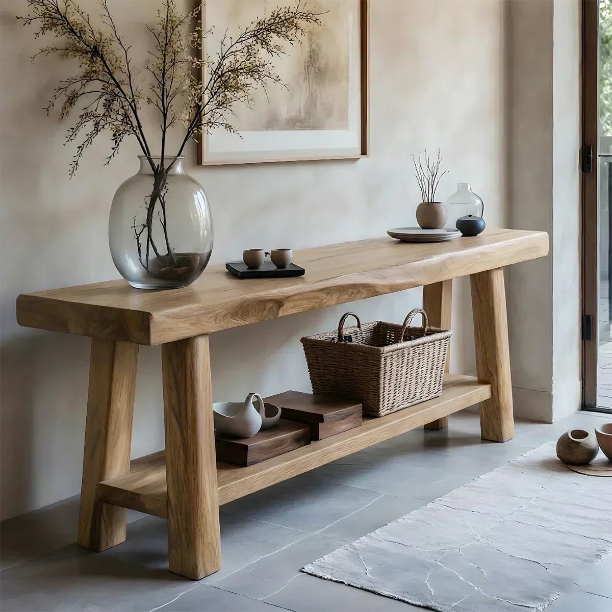 Solid Wood Console Table with Lower Shelf – Modern Natural Craft - Elitegemse - View 9