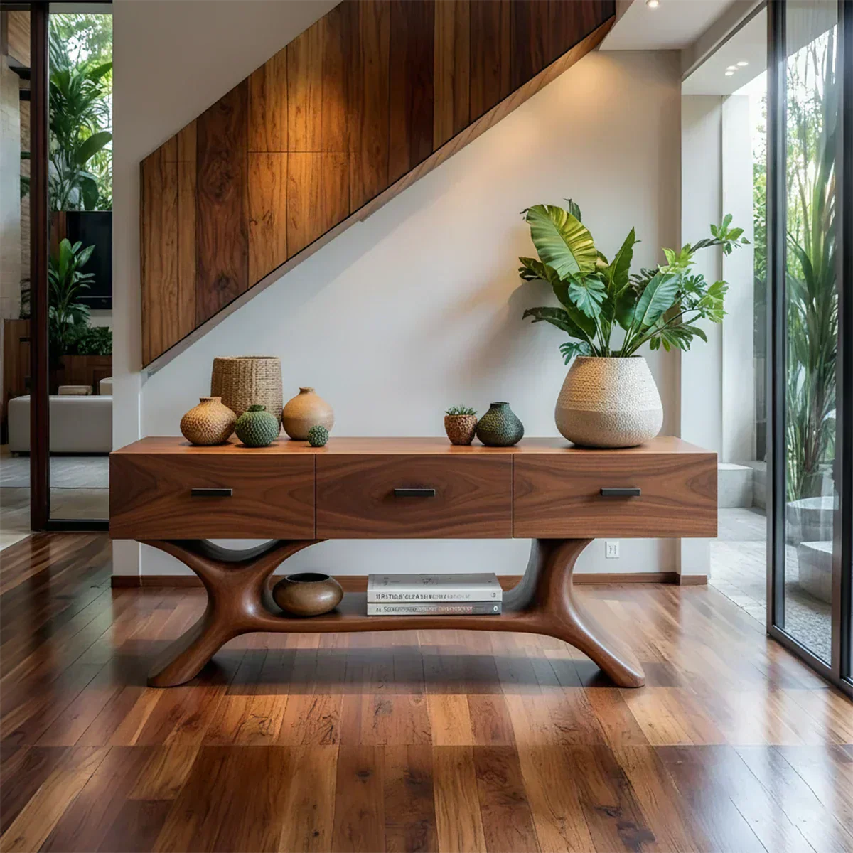 Solid Wood Console Table with Organic Sculptural Base & Drawers - Elitegemse - View 11