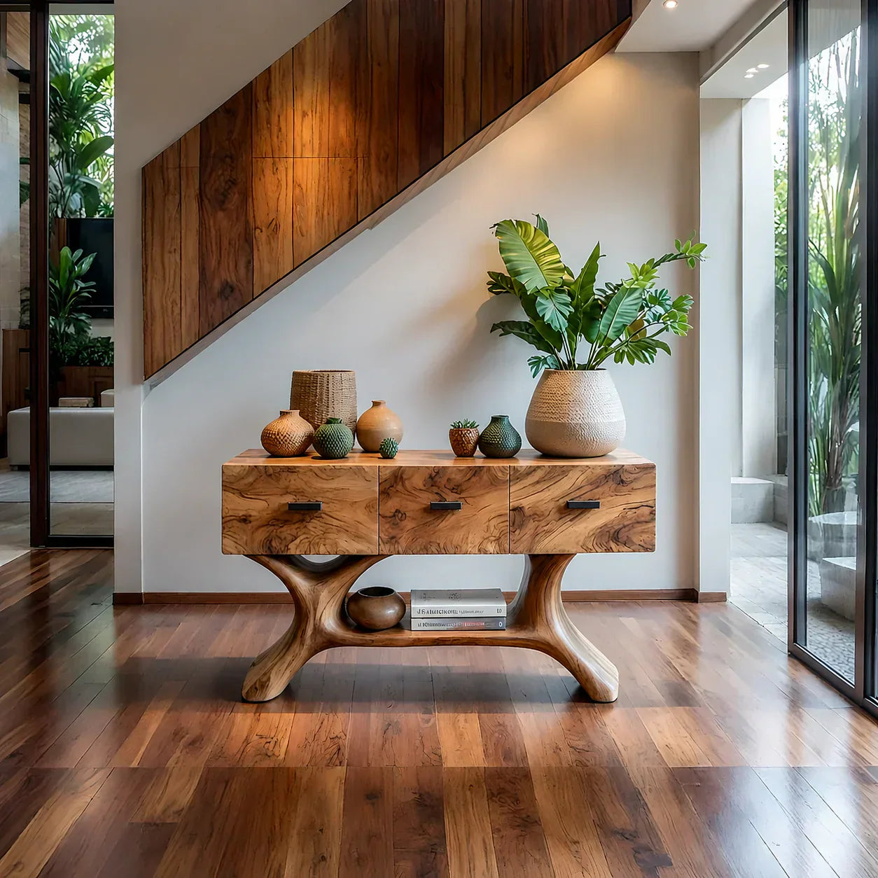 Solid Wood Console Table with Organic Sculptural Base & Drawers - Elitegemse - View 12