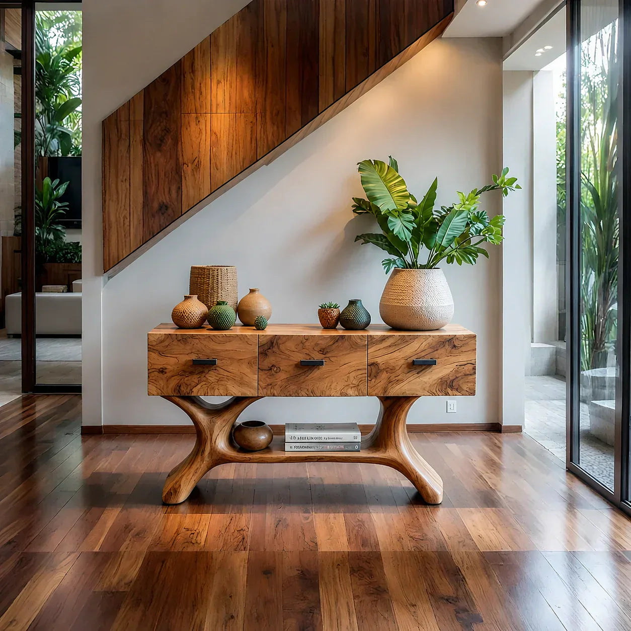 Solid Wood Console Table with Organic Sculptural Base & Drawers - Elitegemse - View 13
