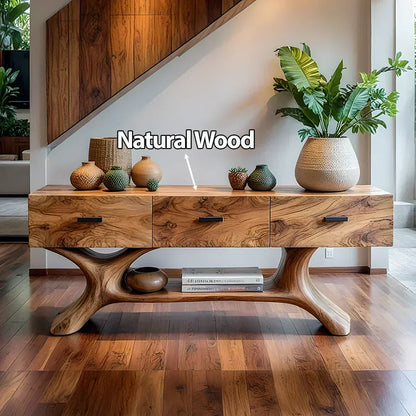 Solid Wood Console Table with Organic Sculptural Base & Drawers - Elitegemse - View 6